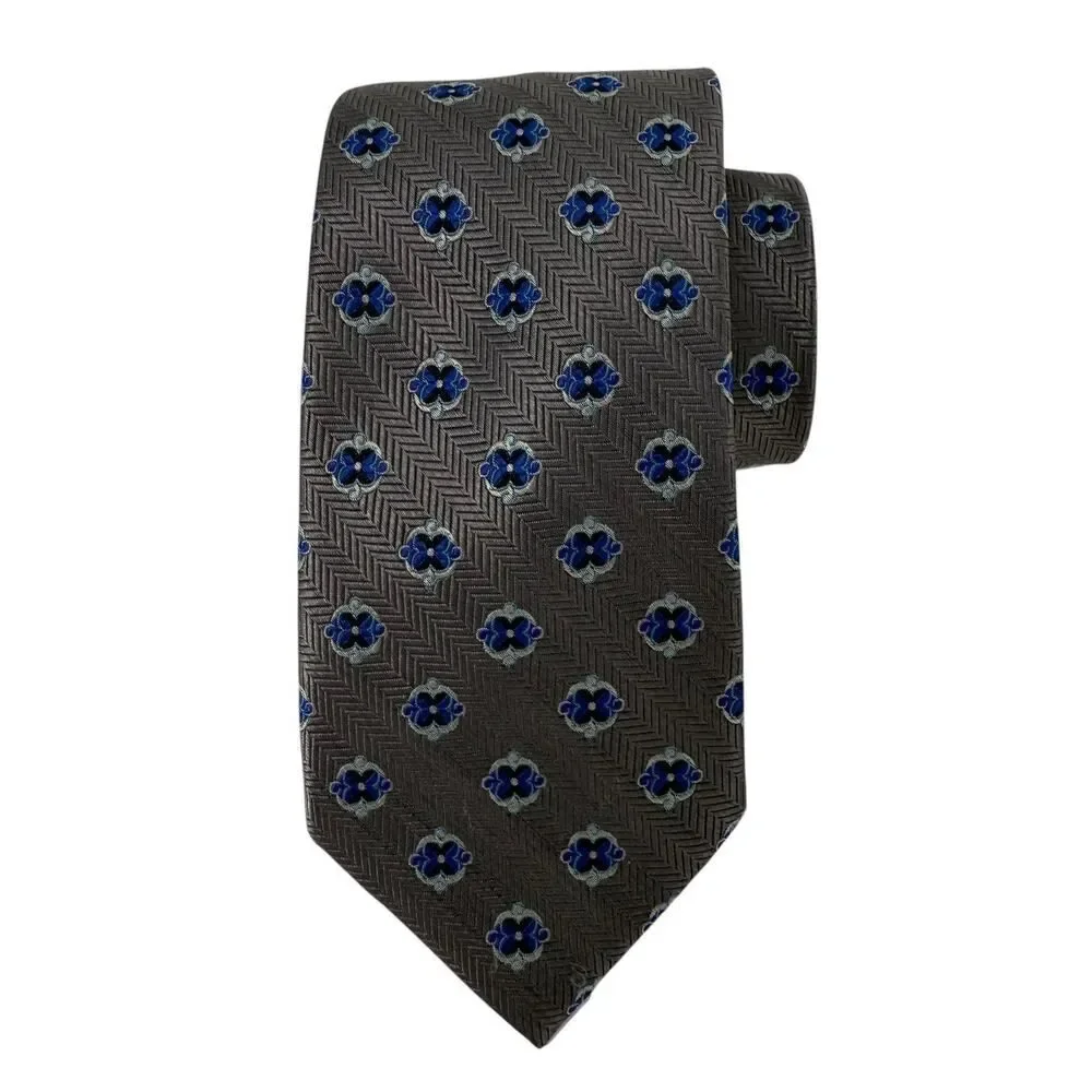 JoS A Bank Reserve Necktie Silk LONG Gray Blue Floral Woven Pointed 3 in Wide